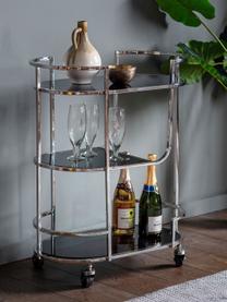 Bar cart Beauchamp van edelstaal, Frame: edelstaal, gepolijst, Zilverkleurig, zwart, B 64 x H 80 cm