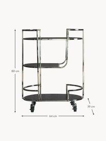 Bar cart Beauchamp van edelstaal, Frame: edelstaal, gepolijst, Zilverkleurig, zwart, B 64 x H 80 cm