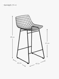 Metalen barstoel Wire, Gepoedercoat metaal, Zwart, B 47 x H 89 cm