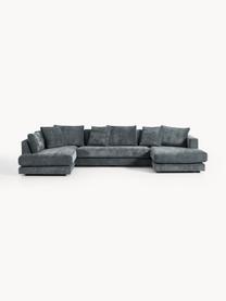 Narożna sofa modułowa Tribeca, Tapicerka: 100% poliester Dzięki tka, Stelaż: drewno bukowe, drewno sos, Nogi: drewno sosnowe Ten produk, Szaroniebieska tkanina, S 356 x G 192 cm, lewostronna