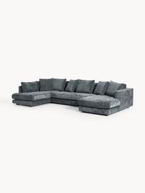 Narożna sofa modułowa Tribeca, Tapicerka: 100% poliester Dzięki tka, Stelaż: drewno bukowe, drewno sos, Nogi: drewno sosnowe Ten produk, Szaroniebieska tkanina, S 356 x G 192 cm, lewostronna