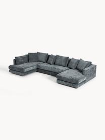 Narożna sofa modułowa Tribeca, Tapicerka: 100% poliester Dzięki tka, Stelaż: drewno bukowe, drewno sos, Nogi: drewno sosnowe Ten produk, Szaroniebieska tkanina, S 356 x G 192 cm, lewostronna