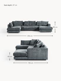 Narożna sofa modułowa Tribeca, Tapicerka: 100% poliester Dzięki tka, Stelaż: drewno bukowe, drewno sos, Nogi: drewno sosnowe Ten produk, Szaroniebieska tkanina, S 356 x G 192 cm, lewostronna