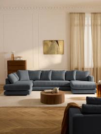 Narożna sofa modułowa Tribeca, Tapicerka: 100% poliester Dzięki tka, Stelaż: drewno bukowe, drewno sos, Nogi: drewno sosnowe Ten produk, Szaroniebieska tkanina, S 356 x G 192 cm, lewostronna