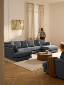 Narożna sofa modułowa Tribeca, Tapicerka: 100% poliester Dzięki tka, Stelaż: drewno bukowe, drewno sos, Nogi: drewno sosnowe Ten produk, Szaroniebieska tkanina, S 356 x G 192 cm, lewostronna