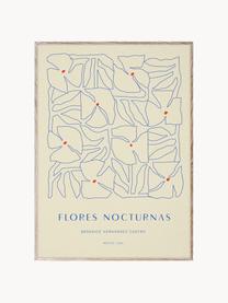 Poster Flores Nocturnas 01, Cartoncino opaco da 210 g firmato, stampa digitale con 10 colori resistenti ai raggi UV, Beige, blu, Larg. 30 x Alt. 40 cm