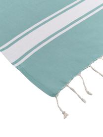 Hamamtuch St Tropez mit Streifen und Fransen, 100% Baumwolle, Türkis, Weiss, B 100 x L 200 cm