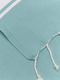Hamamtuch St Tropez mit Streifen und Fransen, 100% Baumwolle, Türkis, Weiß, B 100 x L 200 cm