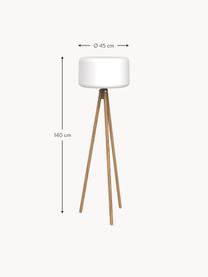 Lampada treppiede a LED da giardino dimmerabile  con spina e telecomando Chloe, Paralume: polietilene, Bianco, legno di faggio, Ø 45 x Alt. 140 cm