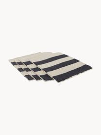 Handgetufte placemats Kio Stripe, 4 stuks, 100% katoen, Zwart, crèmewit, B 35 x L 45 cm