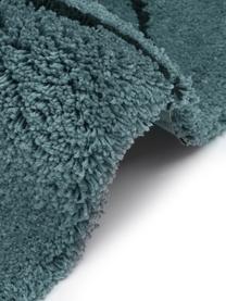 Handgetuft hoogpolig vloerkleed Davin in petrol, Bovenzijde: 100% polyester microvezel, Onderzijde: gerecycled polyester, Petrolkleurig, zwart, B 200 x L 300 cm (maat L)