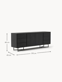 XL-Sideboard Luca aus Mangoholz, Korpus: Massives Mangoholz, gebür, Gestell: Metall, pulverbeschichtet, Mangoholz schwarz lackiert, Schwarz, B 210 x H 80 cm