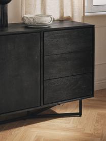 Credenza XL in legno di mango Luca, Struttura: metallo verniciato a polv, Legno di mango laccato nero, Larg. 210 x Alt. 80 cm