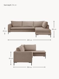 Hoekbank Luna, Frame: massief beukenhout, Poten: gegalvaniseerd metaal, Geweven stof nougat, B 280 x D 184 cm, hoekdeel rechts