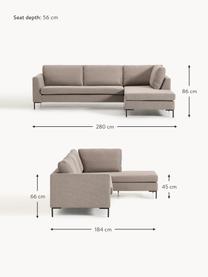 Ecksofa Luna, Bezug: 100 % Polyester Der strap, Gestell: Massives Buchenholz, Schi, Füße: Metall, galvanisiert Das , Webstoff Taupe, B 280 x T 184 cm, Eckteil links