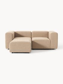 Modulares Bouclé-Sofa Lena (3-Sitzer) mit Hocker, Bezug: Bouclé (93 % Polyester, 6, Gestell: Buchenholz, Spanplatte, H, Bouclé Beige, B 211 x T 181 cm