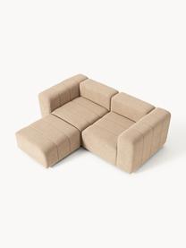 Canapé modulable 3 places en bouclette avec pouf Lena, Bouclette beige, larg. 211 x prof. 181 cm