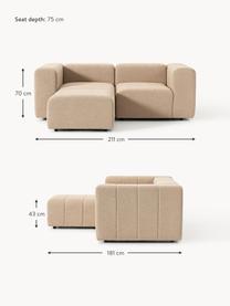 Canapé modulable 3 places en bouclette avec pouf Lena, Bouclette beige, larg. 211 x prof. 181 cm