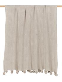 Strickdecke Molly mit Pompoms, 100% Baumwolle, Hellbeige, B 130 x L 170 cm