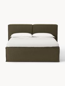 Kontinentální bouclé postel Lennon, Olivově zelená, Š 140 cm, D 200 cm, stupeň tvrdosti H2