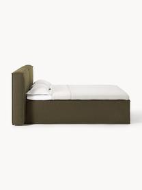 Kontinentální bouclé postel Lennon, Olivově zelená, Š 140 cm, D 200 cm, stupeň tvrdosti H2