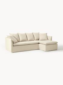 Sofa narożna Mila (3-osobowa), Tapicerka: 100% poliester Dzięki tka, Stelaż: drewno sosnowe, płyta pil, Ciemnobeżowa tkanina, S 230 x W 85 cm, prawostronna