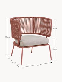 Garten-Loungesessel Nadin mit geflochtenem Seil, Gestell: Metall, verzinkt und lack, Bezug: Polyester, Webstoff Hellbeige, Korallrot, B 74 x T 65 cm