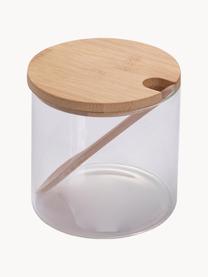 Suikerpot Len met lepel, Pot: borosilicaatglas, Transparant, helder hout, Ø 10 x H 10 cm