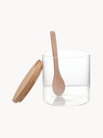 Zuccheriera con cucchiaio Len, Contenitore: vetro borosilicato, Trasparente, legno chiaro, Ø 10 x Alt. 10 cm