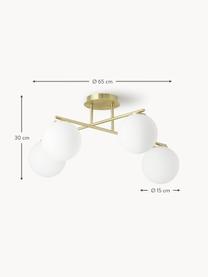 Lampada da soffitto in vetro opale Atlanta, Struttura: metallo ottonato, Baldacchino: metallo ottonato, Bianco, dorato, Larg. 65 x Alt. 30 cm