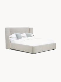 Cama tapizada Star, con espacio de almacenamiento, Tapizado:  poliéster (texturizado) , Estructura: madera de pino maciza y p, Tejido beige claro, An 160 x L 200 cm