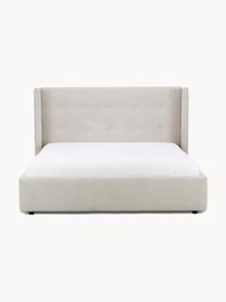 Gestoffeerd bed Star met opbergruimte, Bekleding: polyester (gestructureerd, Frame: massief grenenhout en pla, Geweven stof lichtbeige, B 160 x L 200 cm