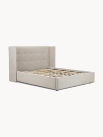 Cama tapizada Star, con espacio de almacenamiento, Tapizado:  poliéster (texturizado) , Estructura: madera de pino maciza y p, Tejido beige claro, An 160 x L 200 cm