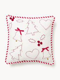 Woll-Dekokissen Jova mit winterlichem Motiv, Off White, Rot, B 33 x L 33 cm