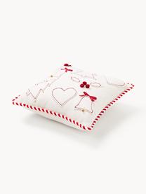 Cuscino decorativo in lana con motivo invernale Jova, Bianco latte, rosso, Larg. 33 x Lung. 33 cm