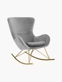 Samt-Schaukelstuhl Wing mit Metall-Beinen, Bezug: Samt (Polyester) Der Bezu, Gestell: Metall, galvanisiert, Samt Grau, Goldfarben, B 76 x T 108 cm