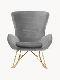 Fluwelen schommelstoel Wing met metalen poten, Bekleding: fluweel (polyester), Frame: gegalvaniseerd metaal, Fluweel grijs, goudkleurig, B 76 x D 108 cm