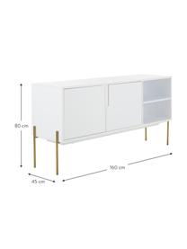 Sideboard Jesper mit Türen in Weiss, Korpus: Mitteldichte Holzfaserpla, Korpus: Weiss Füsse: Goldfarben, glänzend, B 160 x H 80 cm