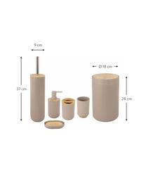 Badkamer accessoiresset Decent in beige, 6-delig, Houder: polypropyleen, Deksel: bamboe, Beige, helder hout, Set met verschillende formaten