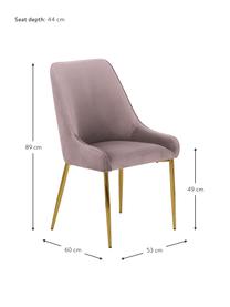 Fluwelen stoel Ava in roze, Bekleding: fluweel (100% polyester), Poten: gegalvaniseerd metaal, Fluweel mauve, B 55 x D 60 cm