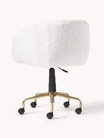 Sedia da scrivania in teddy Emmie, regolabile in altezza, Rivestimento: 100% poliestere (teddy) I, Rivestimento: schiuma, Gambe: metallo rivestito, Teddy bianco crema, dorato, Larg. 58 x Prof. 60 cm