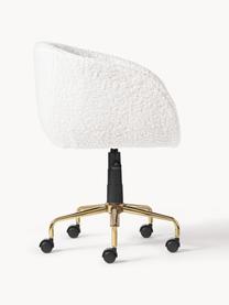 Sedia da scrivania in teddy Emmie, regolabile in altezza, Rivestimento: 100% poliestere (teddy) I, Rivestimento: schiuma, Gambe: metallo rivestito, Teddy bianco crema, dorato, Larg. 58 x Prof. 60 cm