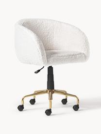 Sedia da scrivania in teddy Emmie, regolabile in altezza, Rivestimento: 100% poliestere (teddy) I, Rivestimento: schiuma, Gambe: metallo rivestito, Teddy bianco crema, dorato, Larg. 58 x Prof. 60 cm