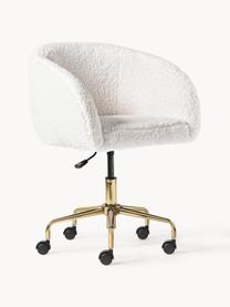 Chaise de bureau en peluche Emmie, hauteur réglable, Peluche blanc crème, cadre doré, larg. 58 x prof. 60 cm