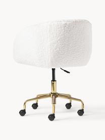 Chaise de bureau en peluche Emmie, hauteur réglable, Peluche blanc crème, cadre doré, larg. 58 x prof. 60 cm