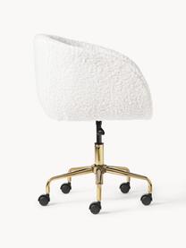 Chaise de bureau en peluche Emmie, hauteur réglable, Peluche blanc crème, cadre doré, larg. 58 x prof. 60 cm