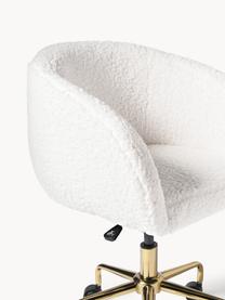 Chaise de bureau en peluche Emmie, hauteur réglable, Peluche blanc crème, cadre doré, larg. 58 x prof. 60 cm