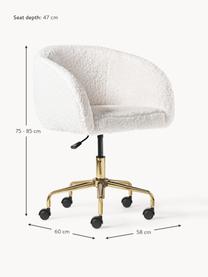 Chaise de bureau en peluche Emmie, hauteur réglable, Peluche blanc crème, cadre doré, larg. 58 x prof. 60 cm