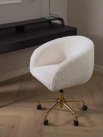 Chaise de bureau en peluche Emmie, hauteur réglable, Peluche blanc crème, cadre doré, larg. 58 x prof. 60 cm