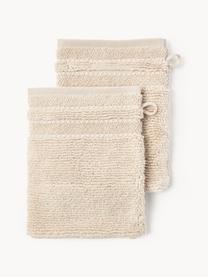 Guanti da bagno con bordo rigato Luxe 2 pz, Beige chiaro, Guanti da bagno, Larg. 16 x Lung. 22 cm